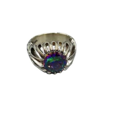 Blue Topaz Silver Gemstone Ring for Men – Hadi Model, Traditional Persian Design