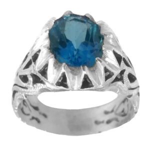 Men’s Silver Ring – Blue Topaz Rekab Traditional Design