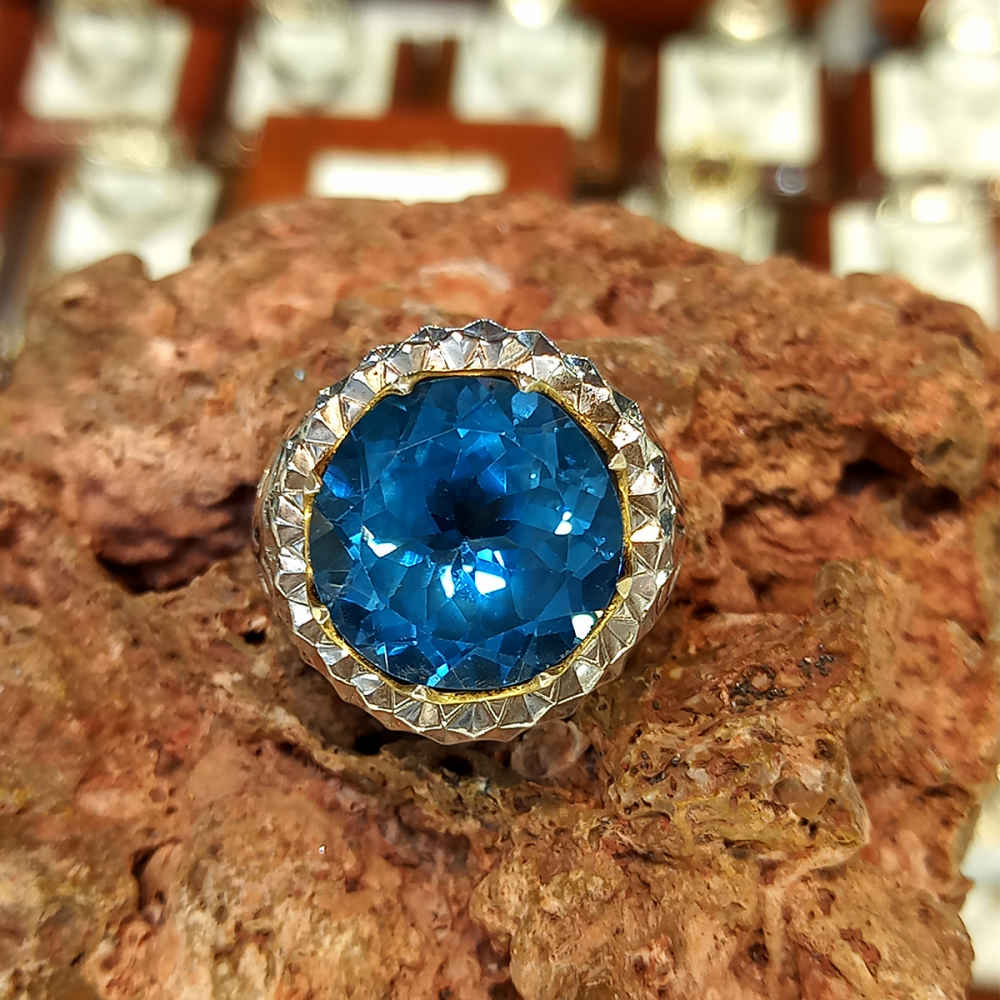 Men’s Silver Ring – Swiss Blue Topaz Premium Design