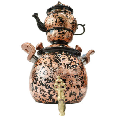 Persian Copper Stovetop Samovar Decorative Tea Maker with Teapot Engraved
