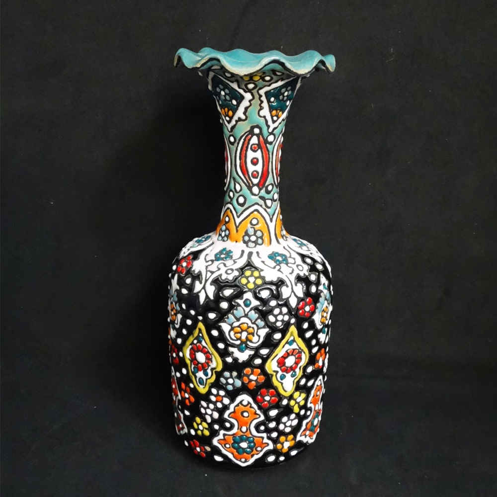 Decorative Vase Hand-Painted with Persian Minakari Enamel, Featuring the Fazel Model with a Beautiful Floral Design