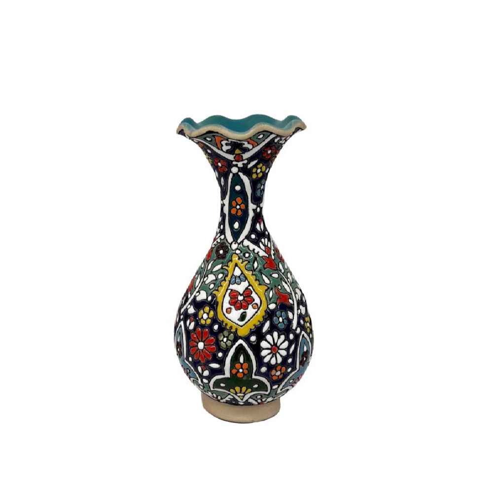 Decorative Vase Hand-Painted with Persian Minakari Enamel, Featuring a Timeless Floral Design in a Bottle Silhouette