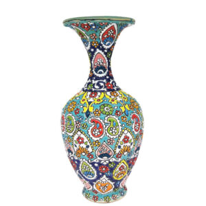 Decorative Vase Hand-Painted with Persian Minakari Enamel, Featuring a Traditional Paisley Design in a Flared Shape
