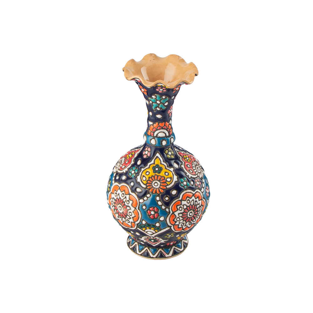 Decorative Vase Hand-Painted with Persian Minakari Enamel, Featuring the Sheypoori Model with a Classic Floral Design