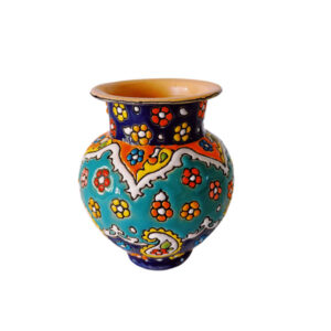 Decorative Vase Hand-Painted with Persian Minakari Enamel, Featuring the Vahab Model with a Flared Silhouette and Floral Art