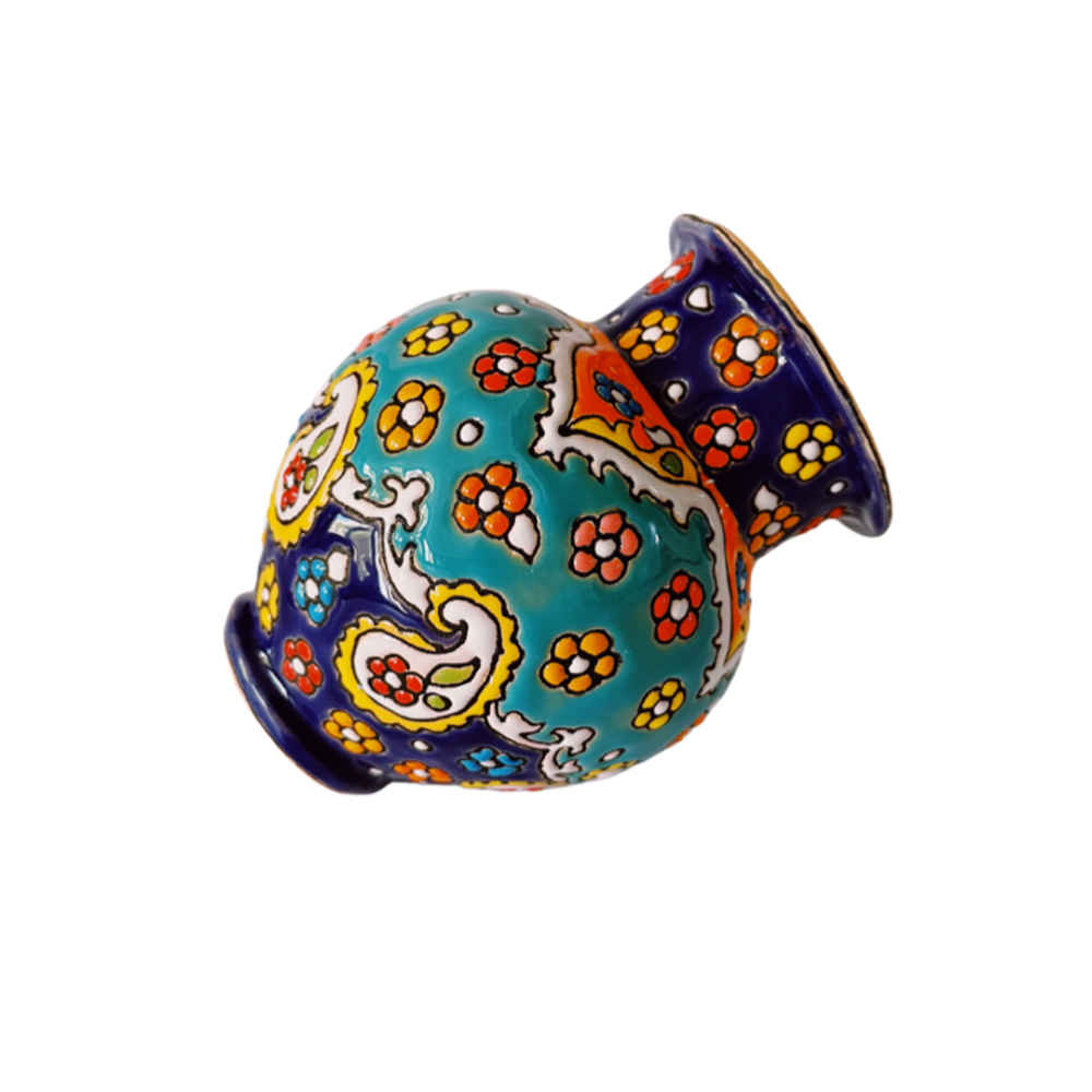 Decorative Vase Hand-Painted with Persian Minakari Enamel, Featuring the Vahab Model with a Flared Silhouette and Floral Art