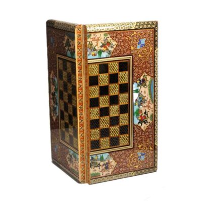 Handcrafted Persian Shekar Floral Wooden Marquetry Chess Board