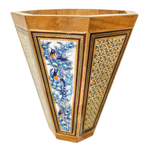 Persian Wooden Waste Basket – Khatamkari Kiarash Style