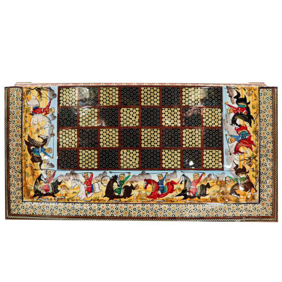 Handcrafted Persian Chogan Floral Wooden Marquetry Chess Board