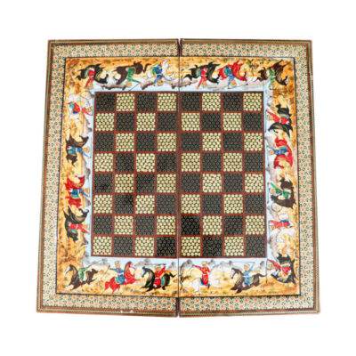Handcrafted Persian Chogan Floral Wooden Marquetry Chess Board