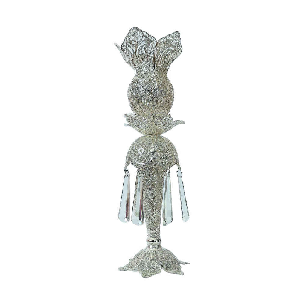 Persian Filigree Candlestick Copper Coated with Silver Negar (2x)