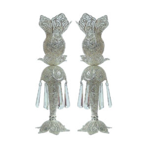Persian Filigree Candlestick Copper Coated with Silver Negar (2x)