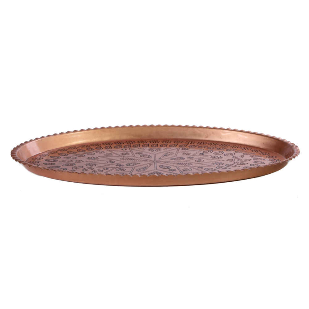 Traditional Badami Copper Serving Tray – Geometric Engraved Tray