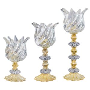 Persian Crystal Candlestick Tulip Shaped Set of 3