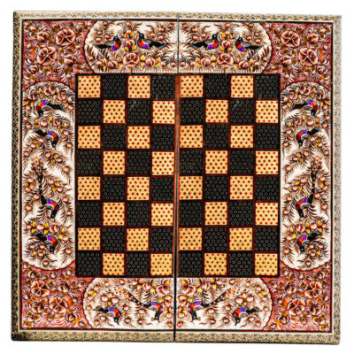 Handcrafted Persian Birds Floral Wooden Marquetry Chess Board