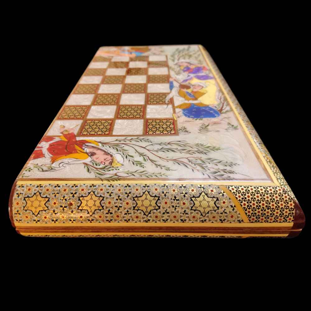Handcrafted Persian Leyli Floral Wooden Marquetry Chess Board