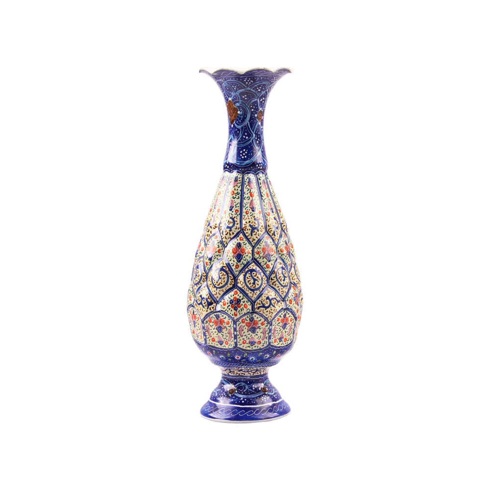Decorative Copper Vase Hand-Painted with Persian Minakari Enamel, Featuring the Darya Geometric Design for Artistic Flair