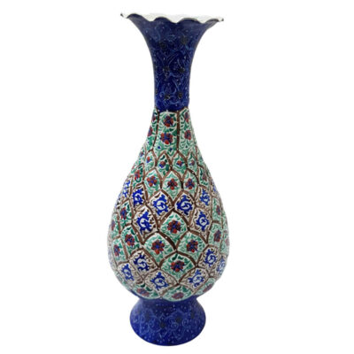 Decorative Copper Vase Hand-Painted with Persian Minakari Enamel, Featuring the Fasa Floral Design for a Traditional Home Accent