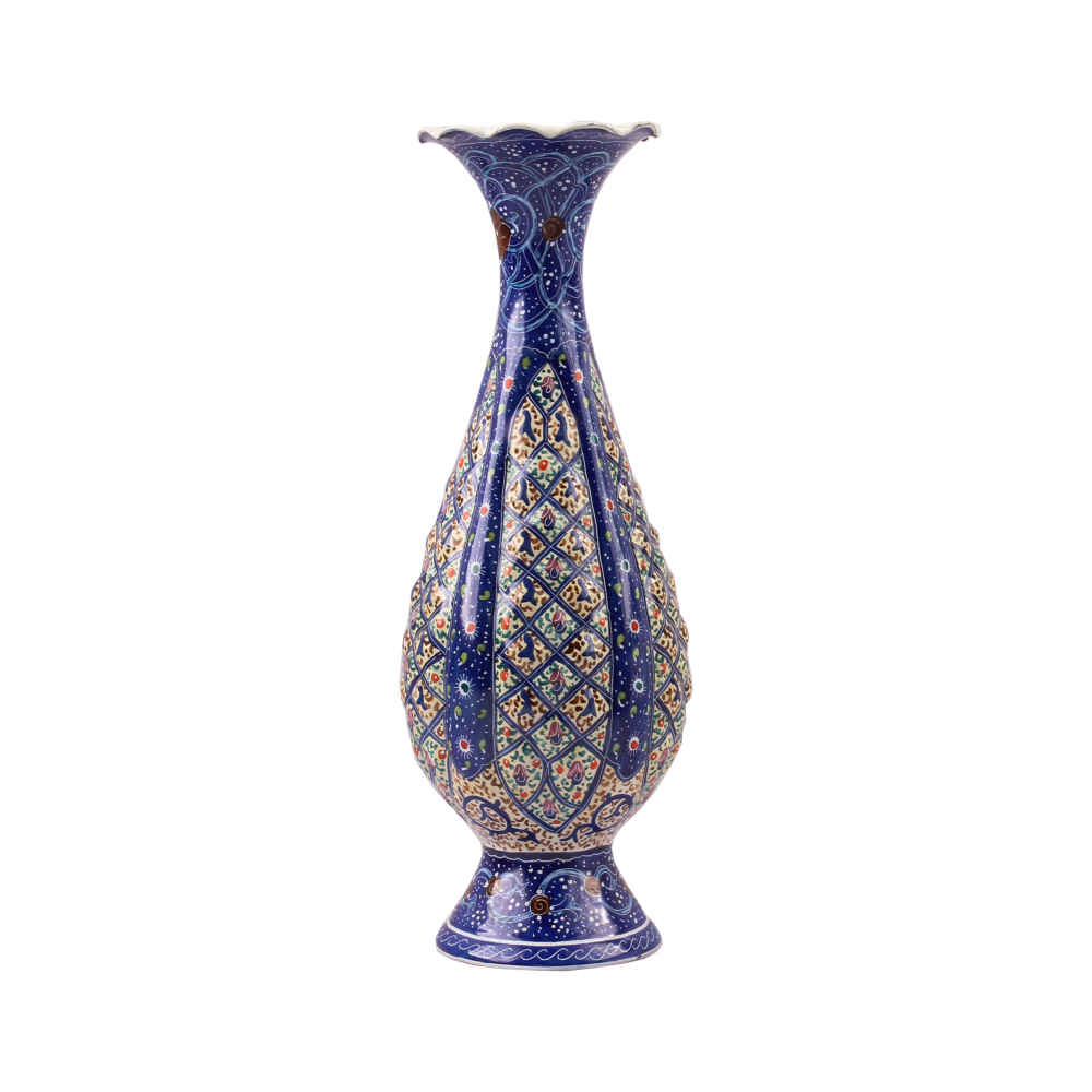 Decorative Copper Vase Hand-Painted with Persian Minakari Enamel, Featuring the Hasti Geometric Pattern for a Modern Traditional Look