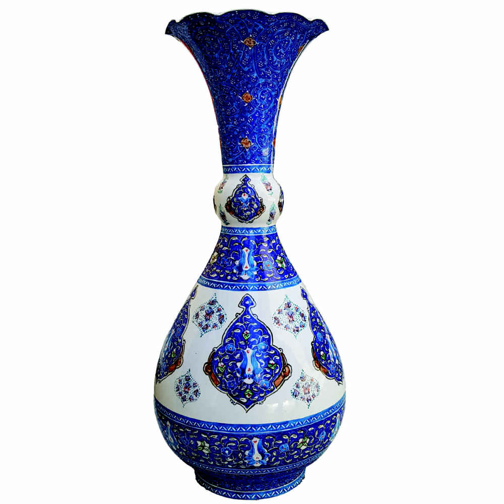 Decorative Copper Vase Hand-Painted with Persian Minakari Enamel, Featuring the Toranji Floral Design for a Refined Look