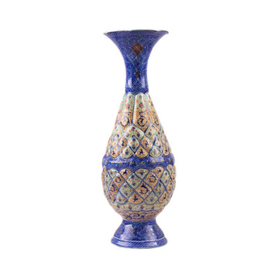 Decorative Copper Vase Hand-Painted with Persian Minakari Enamel, Featuring the Zar Geometric Pattern for a Luxurious Finish