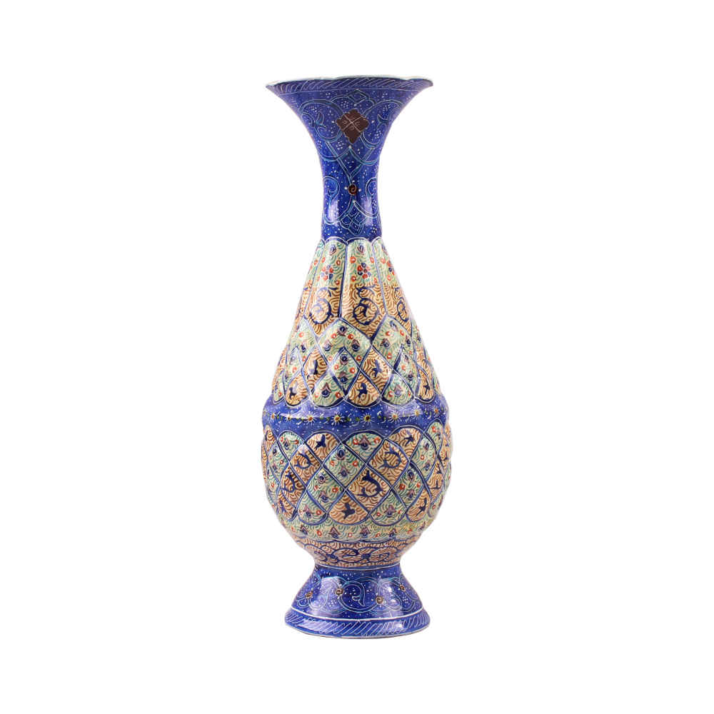 Decorative Copper Vase Hand-Painted with Persian Minakari Enamel, Featuring the Zar Geometric Pattern for a Luxurious Finish