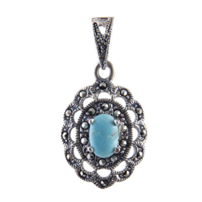 Persian Silver Pendant Necklace with Turquoise - Nahal Traditional Medallion