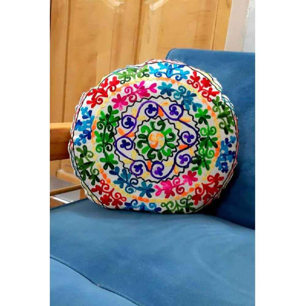 Embroidered Cushion Cover – Round Suzani Design Rana