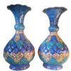 Set of Two Decorative Copper Vases, Hand-Painted with Persian Minakari Enamel and Featuring the Ana Floral Design