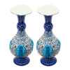 Set of Two Decorative Copper Vases, Hand-Painted with Persian Minakari Enamel and Featuring the Baha Geometric Design