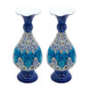 Set of Two Decorative Copper Vases, Hand-Painted with Persian Minakari Enamel and Featuring the Elima Geometric Pattern