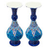 Set of Two Decorative Copper Vases, Hand-Painted with Persian Minakari Enamel and Featuring the Erika Geometric Design
