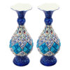 Set of Two Decorative Copper Vases, Hand-Painted with Persian Minakari Enamel and Featuring the Sarahi Geometric Pattern