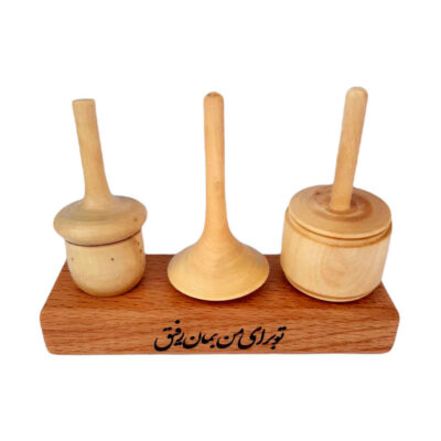 Set of 3 Handmade Persian Wooden Spinning Tops – Elegant Traditional Toys