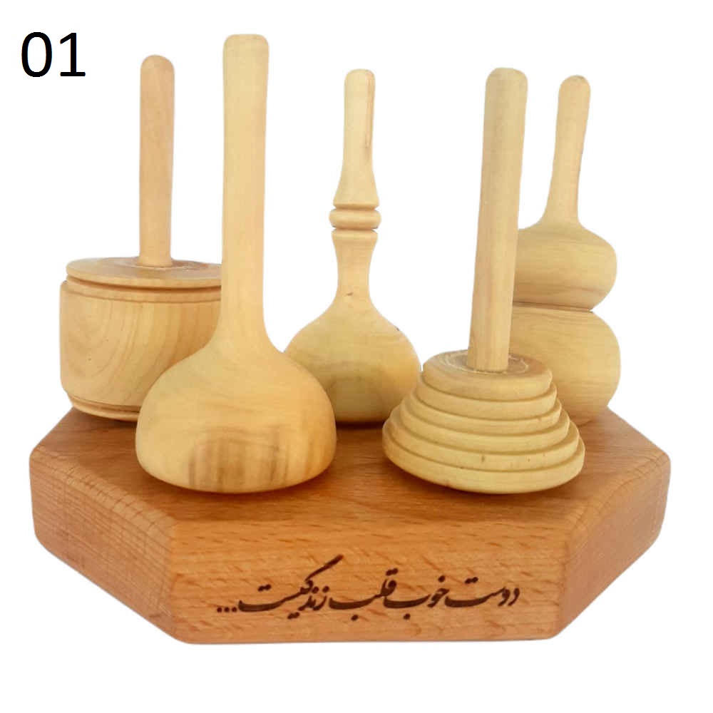 Set of 5 Classic Persian Wooden Spinning Tops – Traditional Handcrafted Toys