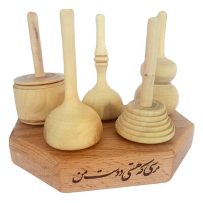 Set of 5 Classic Persian Wooden Spinning Tops – Traditional Handcrafted Toys