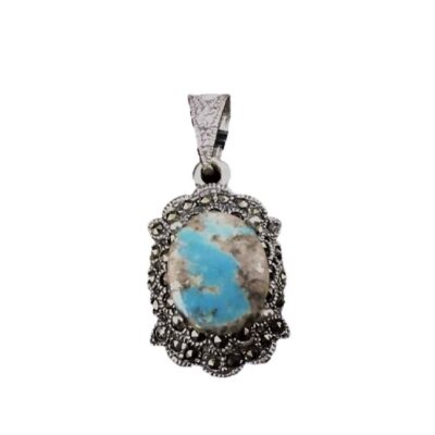 Persian Silver Pendant Necklace with Turquoise - Ahoo Traditional Medallion