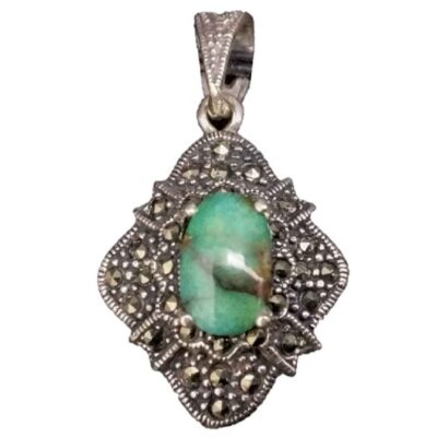 Persian Silver Pendant Necklace with Turquoise - Asa Traditional Medallion