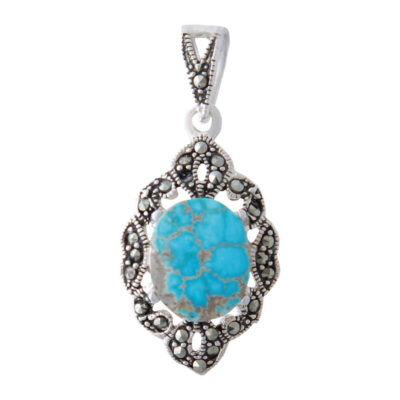 Persian Silver Pendant Necklace with Turquoise - Asal Traditional Medallion