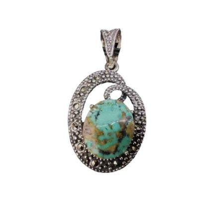 Persian Silver Pendant Necklace with Turquoise - Dela Traditional Medallion