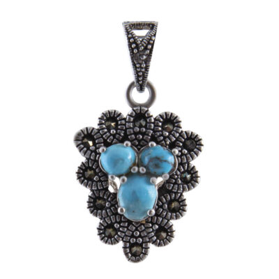 Persian Silver Pendant Necklace with Turquoise - Dena Traditional Medallion