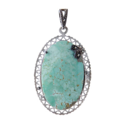Persian Silver Pendant Necklace with Turquoise - Dora Traditional Medallion