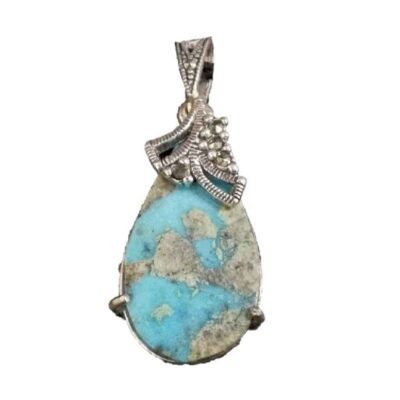 Persian Silver Pendant Necklace with Turquoise - Hedieh Traditional Medallion