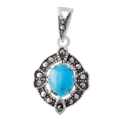 Persian Silver Pendant Necklace with Turquoise - Helen Traditional Medallion