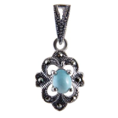 Persian Silver Pendant Necklace with Turquoise - Lena Traditional Medallion
