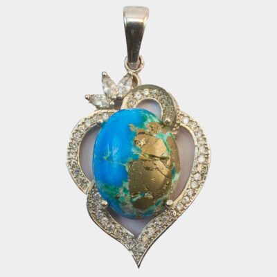 Persian Silver Pendant Necklace with Turquoise - Rosa Traditional Medallion