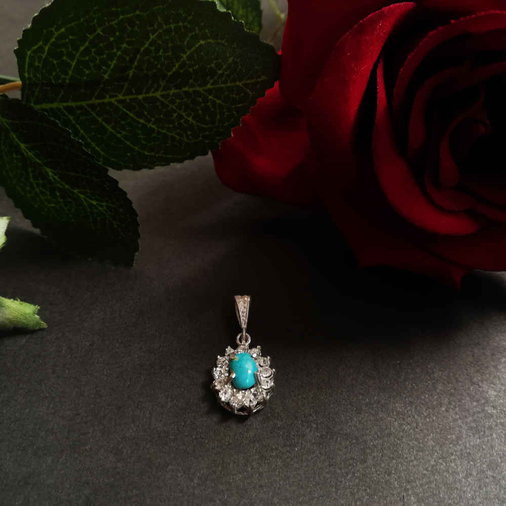 Persian Silver Pendant with Turquoise Gemstone Saba