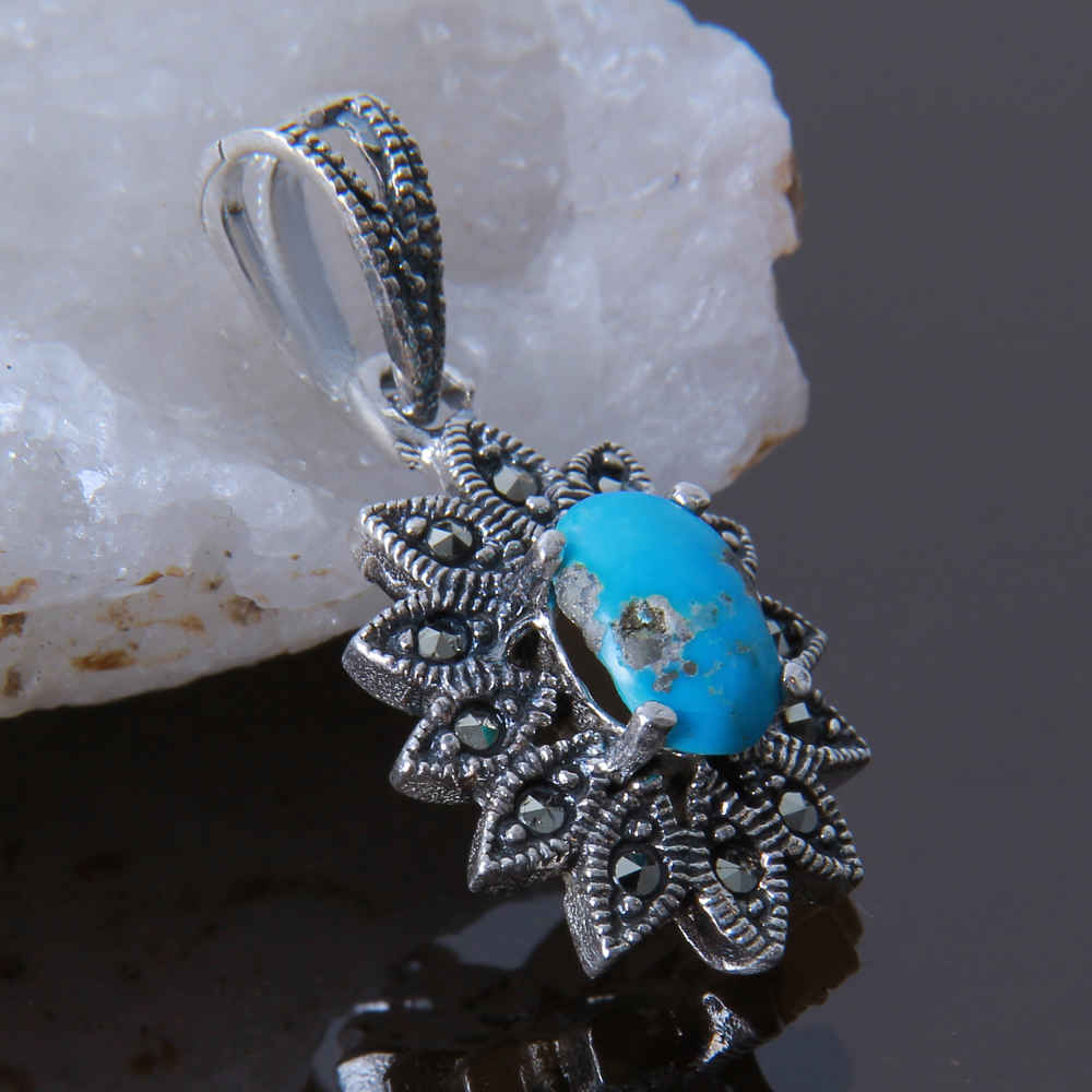 Persian Silver Pendant with Turquoise Gemstone Safa