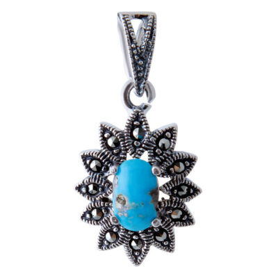 Persian Silver Pendant Necklace with Turquoise – Safa Traditional Medallion