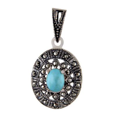 Persian Silver Pendant Necklace with Turquoise - Yas Traditional Medallion